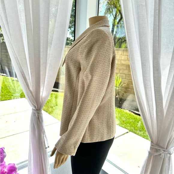 Giorgio Sant’ Angelo Vintage Linen Look 3 Button Bow Collar Blazer Size 16 Beige - Picture 4 of 12